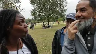Speakers corner. London black atheist Audrey briefly explains human nature and our inner strength.