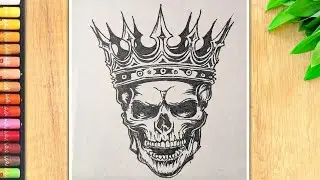 How to draw a skull step by step || Skull drawing with crown || Troll face drawing #drawing #skull