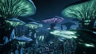 ville o&ugrave; les gratte-ciel sont des champignons bioluminescents g&eacute;ants.
