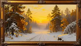 1 Hour Winter Sunset Ambience &mdash; Snowy Forest Road No Music | SSM Art