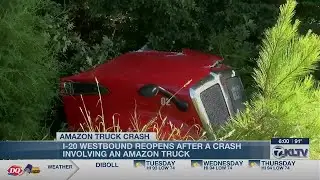 Amazon semi-truck flips on I-20, scattering packages after driver falls asleep