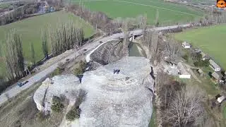 Flight over Mount Crocodile and Belbek River in Crimea. Drone video 4K.