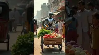 robot selling vegetables in market #ViralRobot#AIFantasy##MarketScene#RobotShorts#AIHumor#CreativeAI