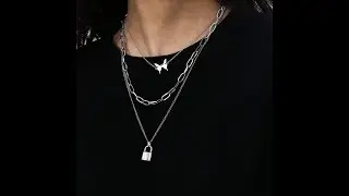 Stainless Steel Multi layer Lock Pendant Butterfly Charm Choker Necklace Set