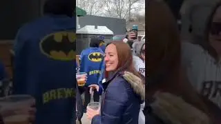 Excited fans line up for shuttles to American Family Field