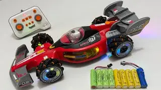 Unboxing Multi-function RC Stunt Spray Racing Car, Electric Military Launcher Vehicle, RC School Bus