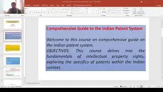 Introductory video on MOOCS Course on Comprehensive guide to Indian patent system
