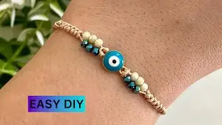 Easy Evil Eye Macrame Bracelet Tutorial | Minimalist Beaded Bracelet for Beginners