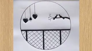 How to draw circle Drawing scenery step by step \ love birds drawing \ Easy Pencil Sketch