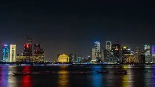 China Hangzhou Qianjiang New Town light show Qiantang River ship