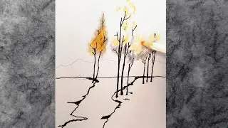 Mountains, Trees and River / Landscape Drawing with Colored Pencils and Ink / Pencil Sketch Tutorial