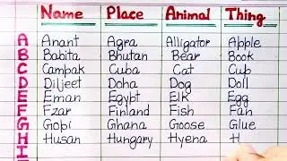 A to Z (Name , Place , Animal ,Thing )