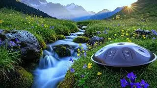 Textured handpan harmonics meet gentle river stream noise, | handpan Music