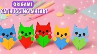 DIY Origami Cat Hugging a Heart | How to make a paper cat and heart | Easy Origami Tutorial