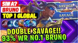 DOUBLE SAVAGE!! 93% Win Rate No.1 Bruno [ Top 1 Global Bruno ] SIWA? - Mobile Legends Emblem Build
