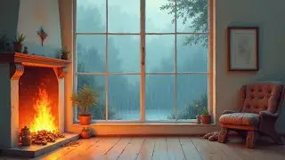 Dark Cozy Fireplace & Rain 🌧️ | Crackling Fire Ambience for Sleep (1 Hour)