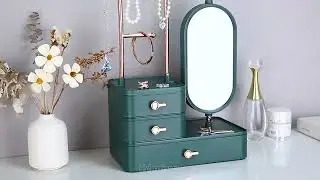 Dresser Plastic Jewelry Display Cosmetic Storage Holder Makeup Organizer Storage Box with Mirror