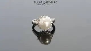 Solitaire Freshwater Cultured Pearl Engagement Ring Sterling Silver