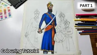 Guru Gobind Singh Ji || Chaar Sahibzaade Drawing PART 1 | Kiratjot Singh Arts | Colouring Tutorial |