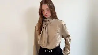 ADAUL 2025 WINTER#2 Satin side button scarf neck blouse - beige