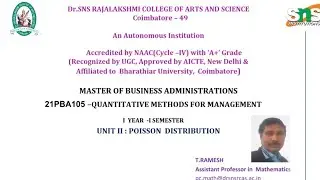 Poisson Distribution | Quantitative Methods for Management  | SNS Institutions 