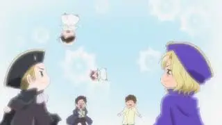 hetalia france, holy rome, spain and austria playing volleyboll with italy and romano but