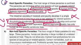 📚PARASITOLOGY📚MZOE-001👉Types of Parasites💯Host Dependence,Degree of Pathogenicity,Host specificity,