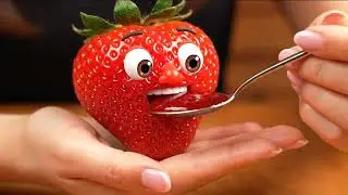 Strawberry eating strawberry pulp