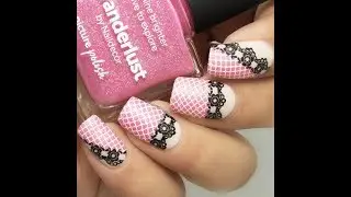 DIY Pink Lace Nails ||Stamping Technique||