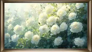 Gold Framed TV Art - White Rose Flower Garden - Botanical Screensaver For Your TV 🌿🌹