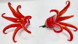 #205 How to make a pepperoni or chili flower with chisel - carving garnish lesson for beginners