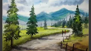 Watercolour painting | Hill area landscape painting | #art​ #drawing​ #painting​ #landscap....🖌️🎨