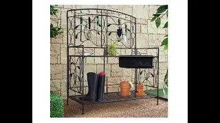 Oversized! Coral Coast Willow Creek Metal Potting Bench - Black - Overview