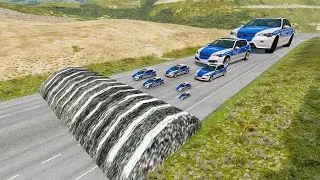 Big & Small Police Cars vs Giant Speed Breaker - BeamNG Drive