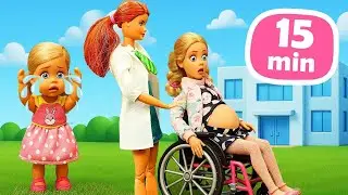 Giochi divertenti con i giocattoli di Barbie. Video per bambini con le bambole.