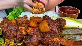 MUKBANG EATING||SPICY MUTTON WITH POTATO CURRY & WHITE RICE