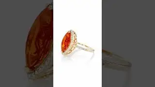 Natural Mexican Fire Opal 2.89 carats set in 14K Yellow Gold Ring with 0.30 carats Diamonds