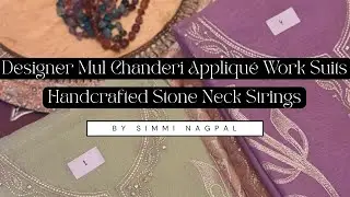 Designer Mul Chanderi Appliqu&eacute; Work Suits & Handcrafted Stone Neck Strings