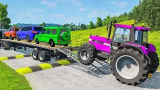 Flatbed Truck Mcqueen #56 | Transportation with Truck - Pothole vs Car - Beamng.Drive