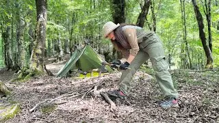 Strong Girl Survives Alone in the Forest | Building Shelter & Cooking on Fire