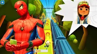SUPERHERO⭐️SPIDER MAN plays SUBWAY SURFERS⭐️Reaction⭐️