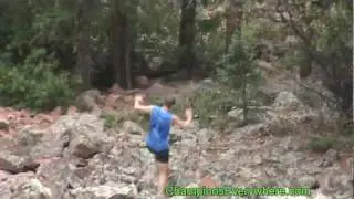 Downhill running through a boulder field
