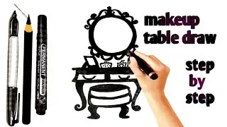 Vanity table with mirror || step by step dressing table || easy vanity drawing / Batool art design