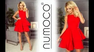 Mocno rozkloszowana czerwona sukienka numoco 169-1