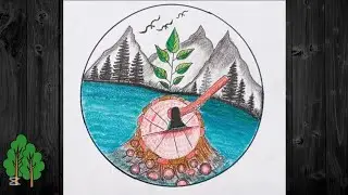 How to draw scenery of save trees for save nature step by step || Stop cutting trees