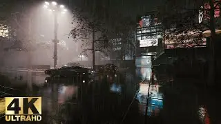 Dream City Storm Ambience⚡ Cyberpunk Rain & Thunder in Neon City Black Screen 4K
