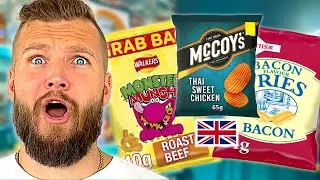 Americans Taste Test British Crisps! (Monster Munch, Mccoys, Smiths Bacon Fries)
