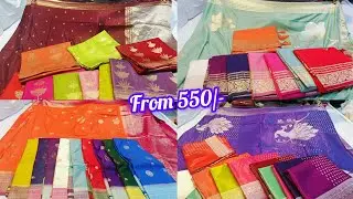 chickpet Bangalore Wholesale dola silks, viscose crepe & georgette sarees || courier available
