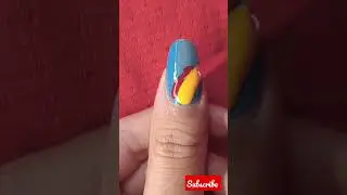 easy drag marble nail art design💙💛❤ #tutorial #nailart #viral #easy #shorts #youtubeshorts #drag