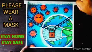 Coronavirus Awareness Poster Drawing with Oilpastels/Covid-19 safety poster drawing/lockdown drawing